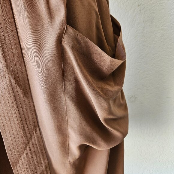 Maeve Anthropologie 100% Silk Warm Brown Faux Mock Wrap Dress Size 14 - Picture 3 of 11